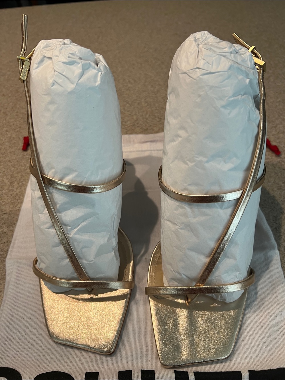 ❤️SCHUTZ PLATINA Gold Metallic Strappy Square-Toe Stiletto Heels - Picture 10 of 10